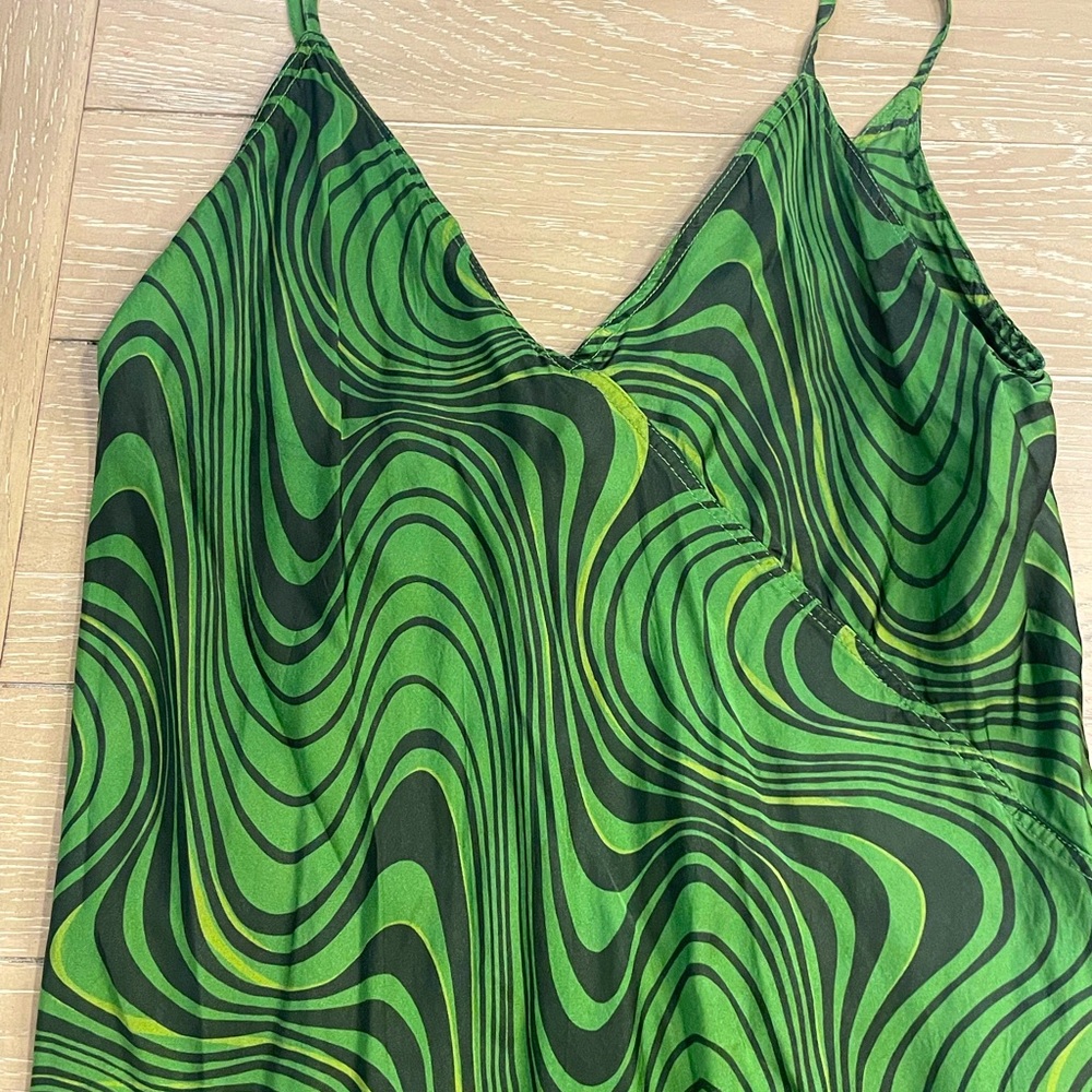 Zara Green Animal Striped MIDI dress with asymmetrical hem